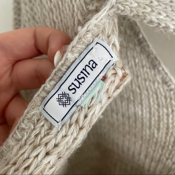 Oatmeal Colored Open Back Crewneck Sweater - Picture 4 of 5